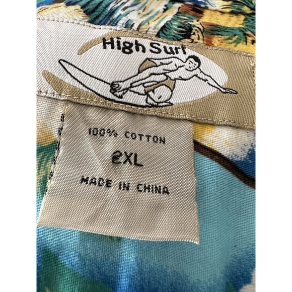 High Surf Mens Hawaiian Shirt Size 2XL Ukulele Surfboards Floral Palm Tree Blue - Picture 13 of 14